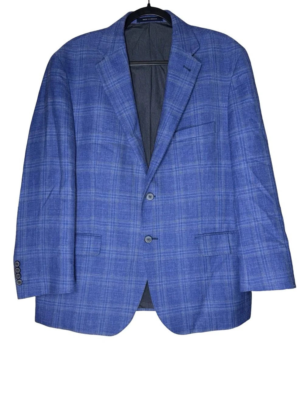 Joseph Abboud Blazer 44S Blue Plaid Wool Silk Linen Sport Coat Business Preppy